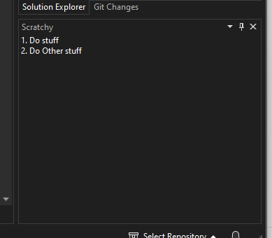 Scratch tool window docked into an experimental Visual Studio instance.